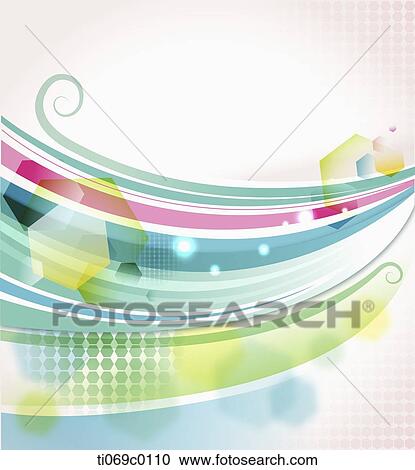 Clipart - The blue, pink, green curved line with colorful hexagon . Fotosearch