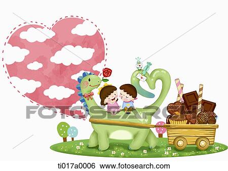 Stock Illustration - The boy and girl with the chocolate cart. Fotosearch