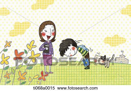 Stock Illustration - The boy greeting to the teacher. Fotosearch