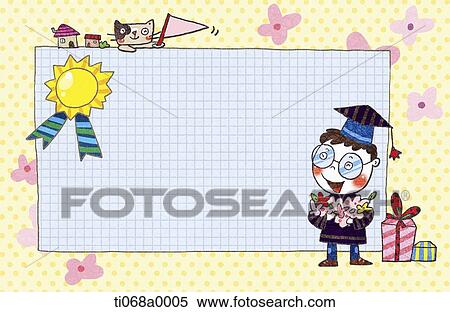 The boy wearing graduation gown with certificate of award View Large Illustration Stock Illustration - The boy wearing graduation gown with certificate of award. Fotosearch