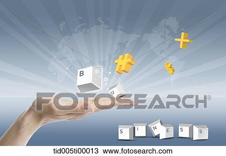 Drawing - The business button on the hand . Fotosearch