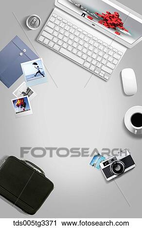 Clip Art - The businessman desk with various stuffs around. Fotosearch