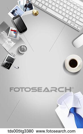 The businessman desk with various stuffs around View Large Illustration Clipart - The businessman desk with various stuffs around. Fotosearch