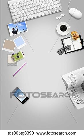 The businessman desk with various stuffs around View Large Illustration Clipart - The businessman desk with various stuffs around. Fotosearch