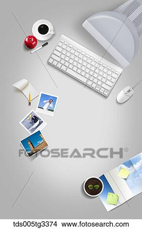 The businessman desk with various stuffs around View Large Illustration Stock Illustration - The businessman desk with various stuffs around. Fotosearch