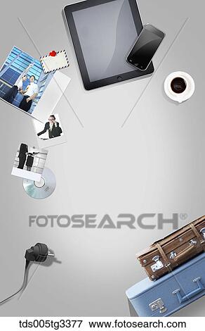 The businessman desk with various stuffs around View Large Illustration Stock Illustration - The businessman desk with various stuffs around. Fotosearch