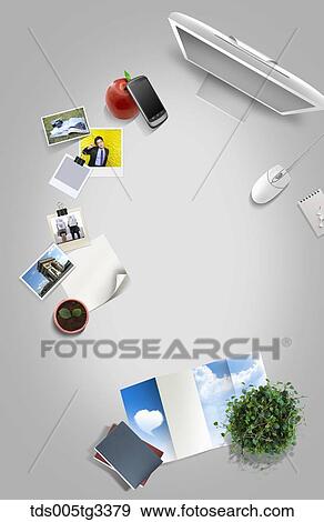 The businessman desk with various stuffs around View Large Illustration Stock Illustration - The businessman desk with various stuffs around. Fotosearch