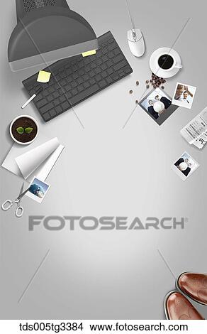 The businessman desk with various stuffs around View Large Illustration Stock Illustration - The businessman desk with various stuffs around. Fotosearch