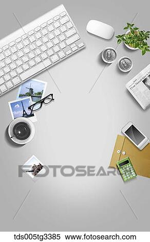 The businessman desk with various stuffs around View Large Illustration Stock Illustration - The businessman desk with various stuffs around. Fotosearch
