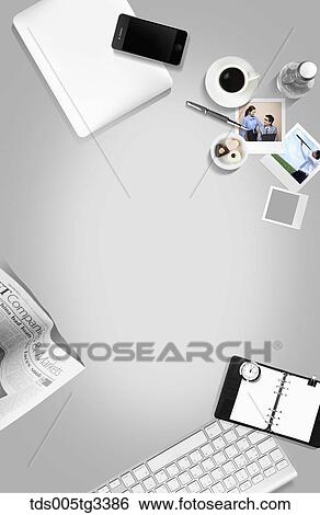 The businessman desk with various stuffs around View Large Illustration Stock Illustration - The businessman desk with various stuffs around. Fotosearch