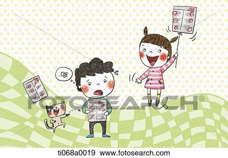 The children feeling happy or unhappy with test View Large Illustration Stock Illustration - The children feeling happy or unhappy with test. Fotosearch
