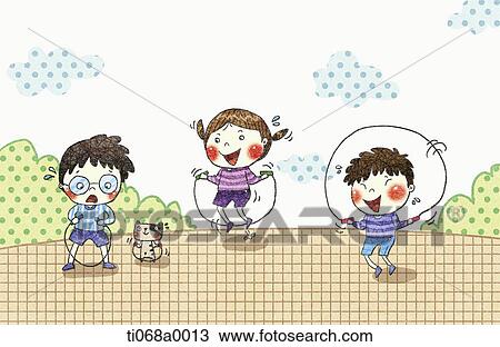 The children jumping the rope View Large Illustration Drawing - The children jumping the rope. Fotosearch