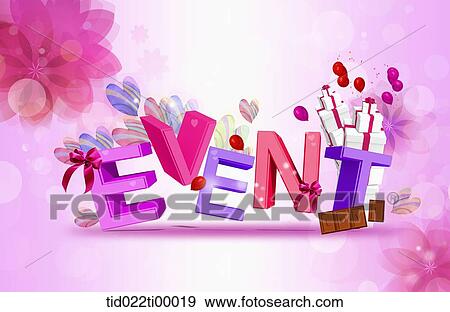 Stock Illustration - The colorful 'EVENT' with party decoration background. Fotosearch