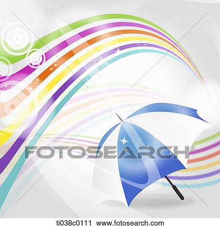 Clip Art - The colorful rainbow and umbrella. Fotosearch