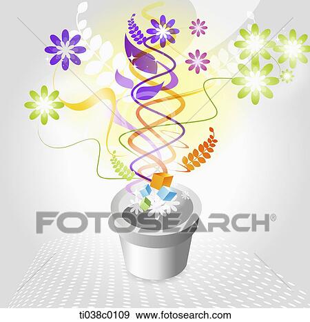 Stock Illustration - The colorful wave and flower from the pot . Fotosearch