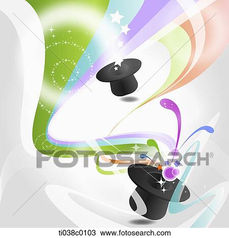 The colorful wave and magician hat View Large Illustration Drawing - The colorful wave and magician hat. Fotosearch