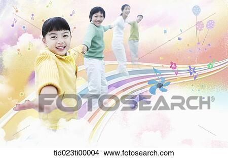 The family holding hands together on the rainbow View Large Illustration Stock Illustration - The family holding hands together on the rainbow. Fotosearch