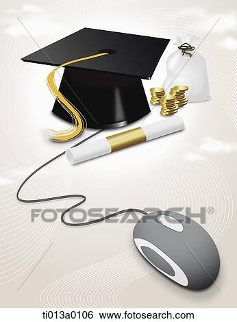 The graduation cap, diploma, and money with the mouse View Large Illustration Stock Illustration - The graduation cap, diploma, and money with the mouse. Fotosearch