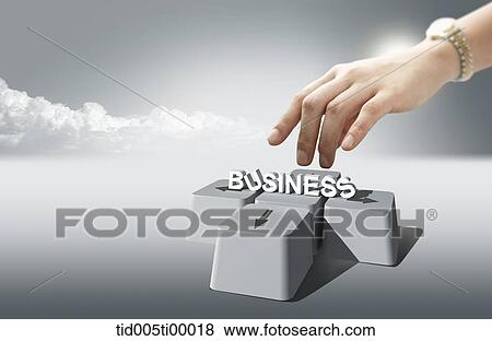 Stock Illustration - The hand approaching the business button . Fotosearch