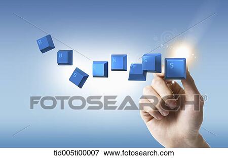 Stock Illustration - The hand holding the business button . Fotosearch