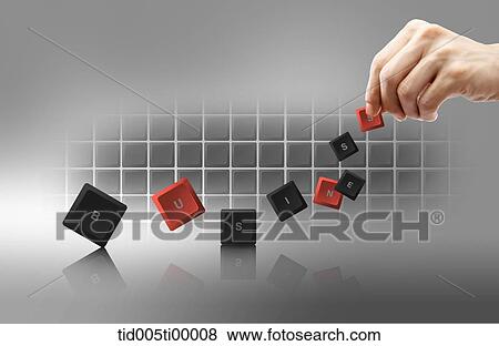 Stock Illustration - The hand holding the business button . Fotosearch