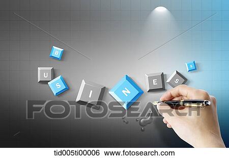Stock Illustration - The hand holding the pen and the business button. Fotosearch