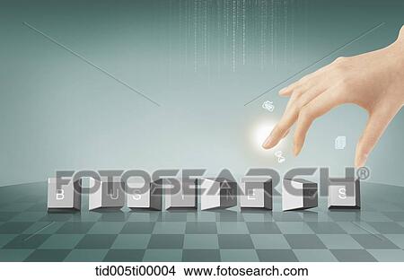 The hand picking up the business button View Large Illustration Stock Illustration - The hand picking up the business button . Fotosearch