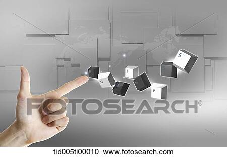 Clipart - The hand pointing the business button . Fotosearch