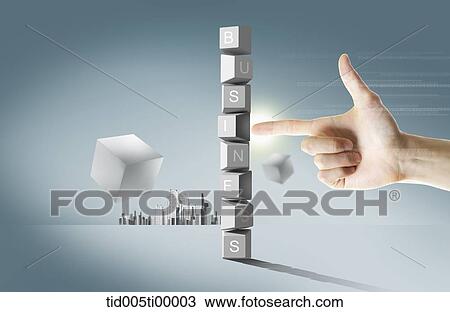 The hand pointing the business button View Large Illustration Drawing - The hand pointing the business button . Fotosearch