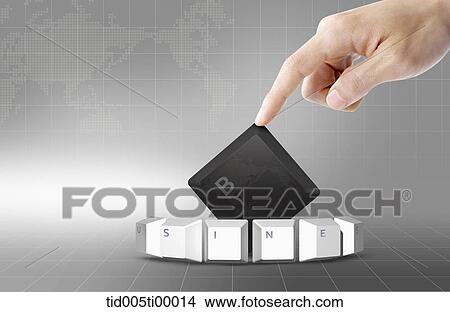 Stock Illustration - The hand pointing the business button . Fotosearch