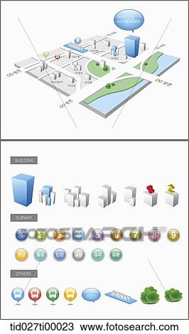 The image of location map and icon View Large Illustration Drawing - The image of location map and icon . Fotosearch