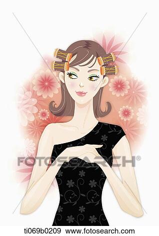 The lady curling her hair View Large Illustration Stock Illustration - The lady curling her hair. Fotosearch