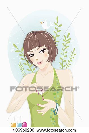 The lady polishing her nails View Large Illustration Stock Illustration - The lady polishing her nails. Fotosearch