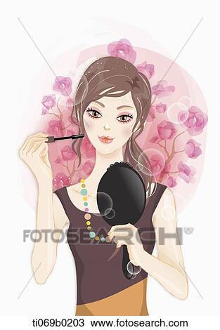 The lady putting on the make-up View Large Illustration Drawing - The lady putting on the make-up. Fotosearch