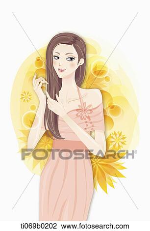 Drawing - The lady wearing pink dress. Fotosearch