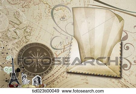 The letter, compass, and tourist site View Large Illustration Stock Illustration - The letter, compass, and tourist site. Fotosearch