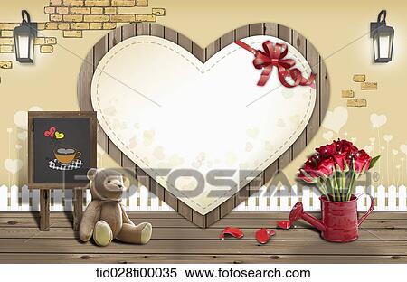 Stock Illustration - The love letter board with teddy bear and flower. Fotosearch
