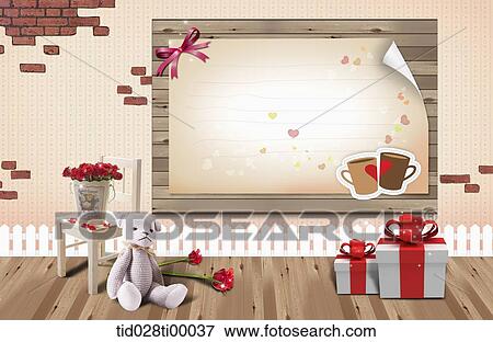 Stock Illustration - The love letter board with teddy bear and gift. Fotosearch