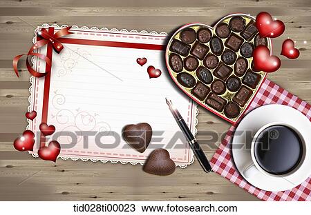 The love letter with chocolate and coffee View Large Illustration Drawing - The love letter with chocolate and coffee. Fotosearch