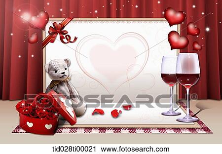 Clip Art - The love letter with gift and wine. Fotosearch