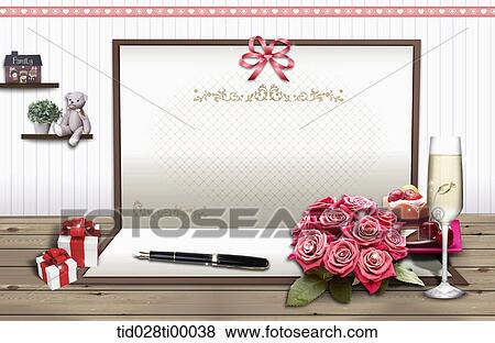 The love letter with gift, flower, cake, and wine View Large Illustration Stock Illustration - The love letter with gift, flower, cake, and wine. Fotosearch