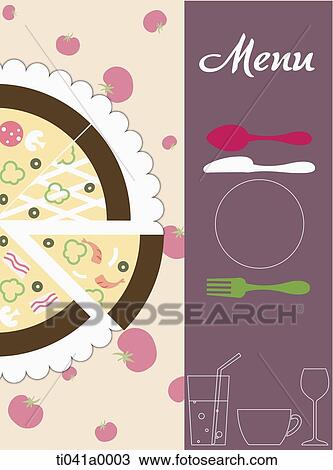 Drawing - The 'Menu' with pizza and drink image. Fotosearch