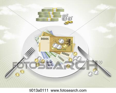 The money on the dish View Large Illustration Clip Art - The money on the dish . Fotosearch