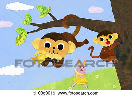 The monkey eating banana from the tree View Large Illustration Stock Illustration - The monkey eating banana from the tree. Fotosearch