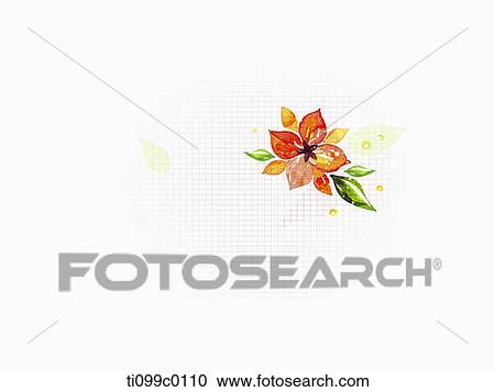 Clipart - The orange colored flower with green leaves. Fotosearch