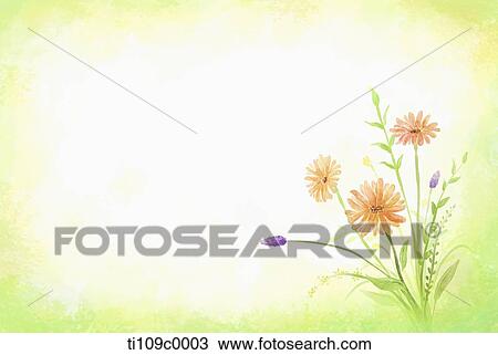 The orange colored flower with green background View Large Illustration Drawing - The orange colored flower with green background. Fotosearch