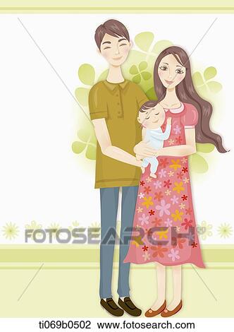 Drawing - The parent with sleeping baby. Fotosearch