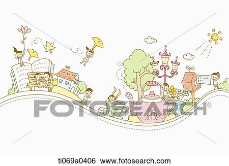 The people in the fall-season town View Large Illustration Stock Illustration - The people in the fall-season town . Fotosearch