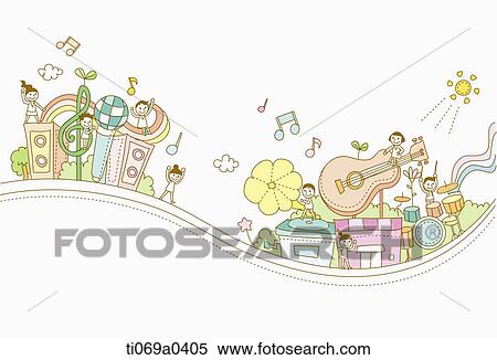 The people in the musical instrument town View Large Illustration Stock Illustration - The people in the musical instrument town . Fotosearch