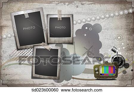 Clipart - The photo frame and the television. Fotosearch